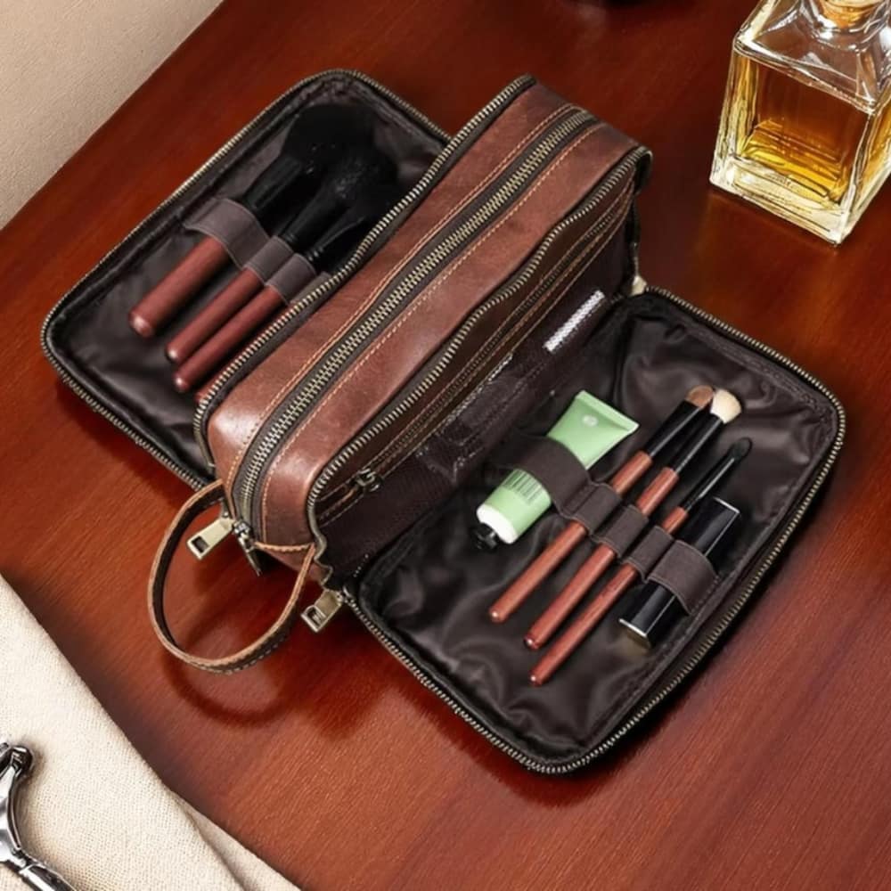 Trousse de toilette en cuir pour femme
