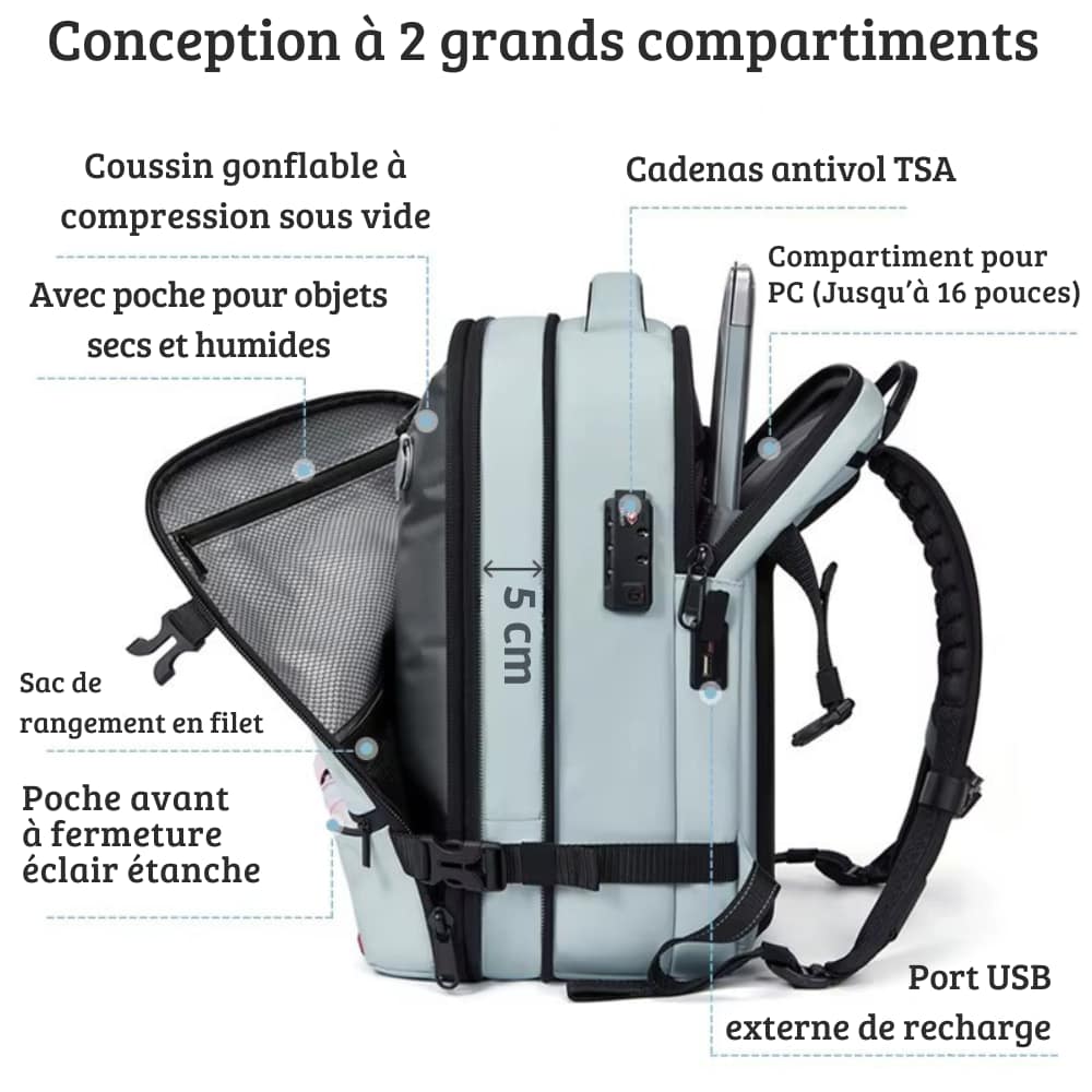 Sac à dos compression sous vide 40x30x20 cm