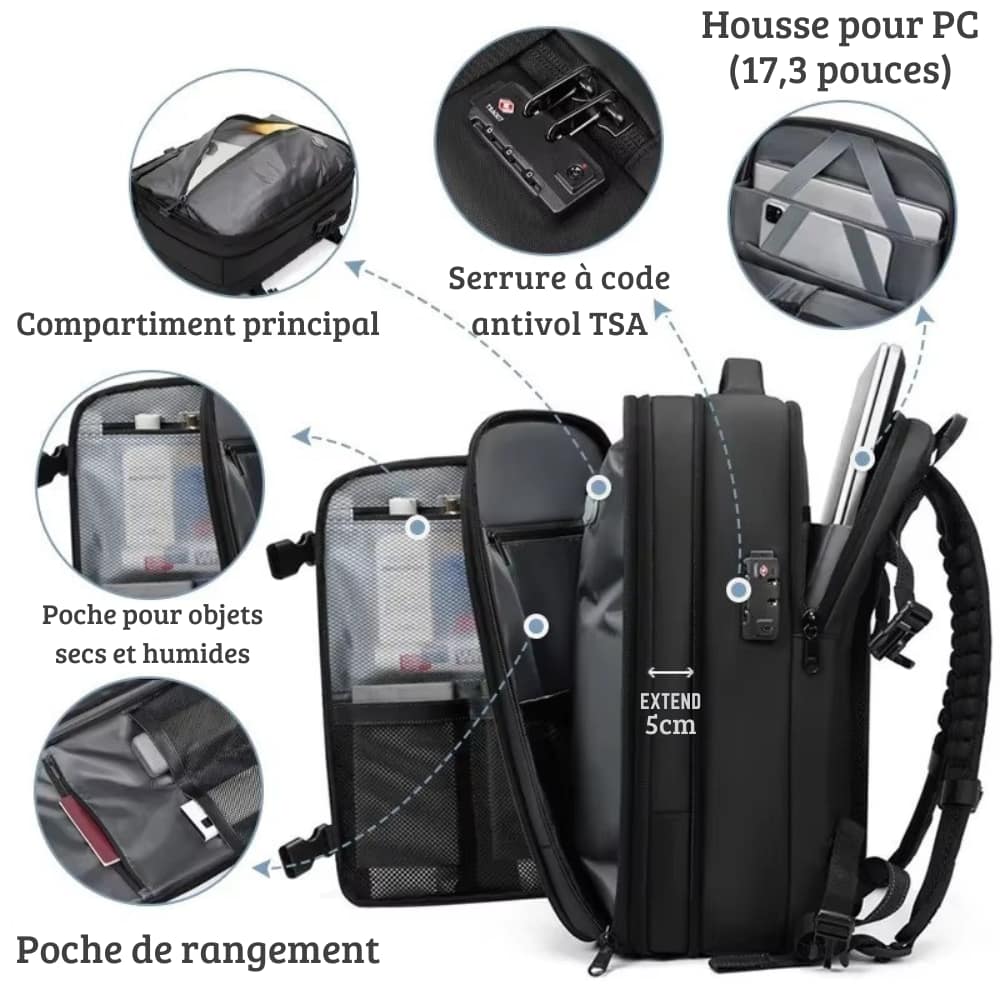 Sac à dos cabine compression sous vide