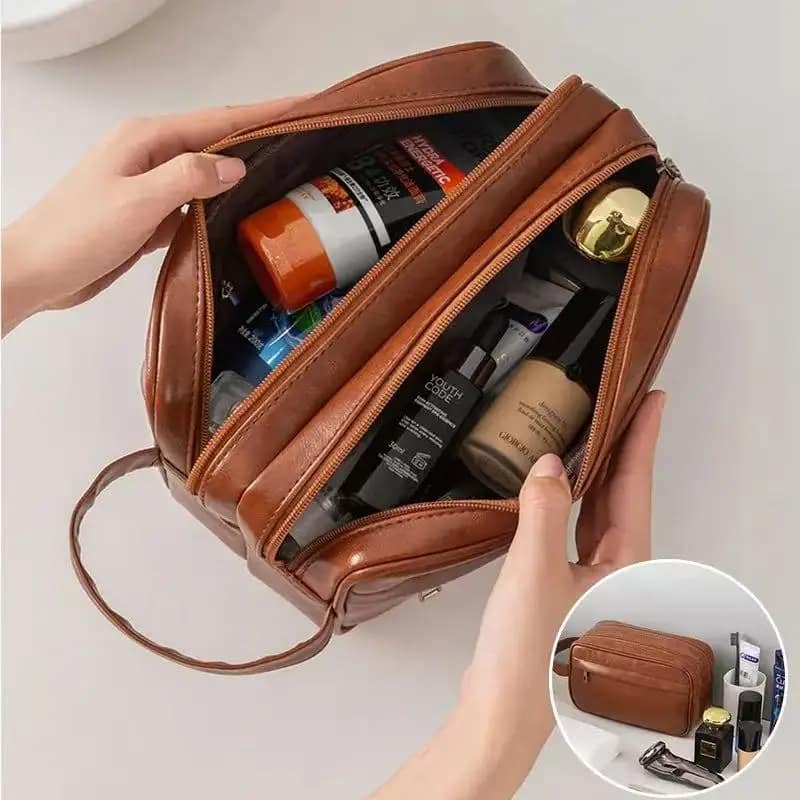 Trousse de toilette en cuir homme